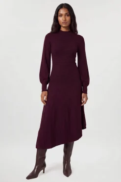 KarenMillen Robe Tricotée À Manches Longues Avec Détails Côtelés Effet Laine<Femme Toutes Les Robes|Robes Mi-Longues