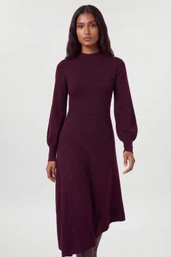 KarenMillen Robe Tricotée À Manches Longues Avec Détails Côtelés Effet Laine<Femme Toutes Les Robes|Robes Mi-Longues