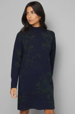 Robe Tricotée à Motif Jacquard Floral