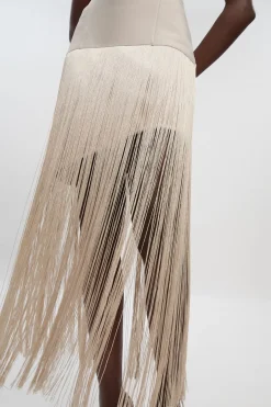 Robe Tricotée Moulante à Bandage avec Ourlet à Franges