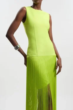 Robe Tricotée Moulante à Bandage avec Ourlet à Pompons