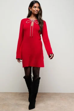 Robe Tricotée à Nœud Orné