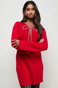 Robe Tricotée à Nœud Orné