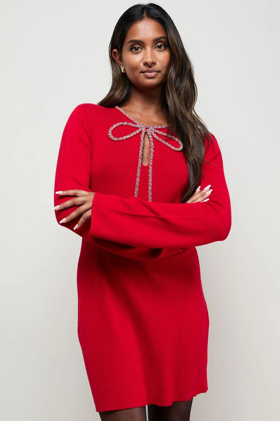 Robe Tricotée à Nœud Orné
