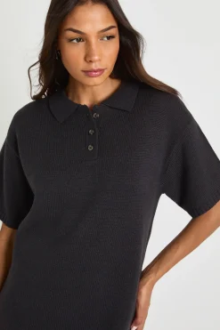 Robe Tricotée Oversize À Col Montant Et Boutonnage