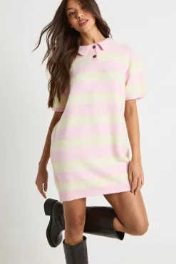 boohoo Robe Tricotée Oversize à Col Rayé<Femme Looks Preppy|Robes