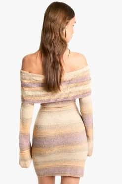 Robe tricotée à rayures Bardot