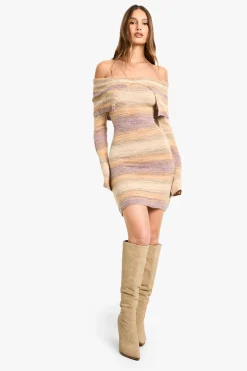Robe tricotée à rayures Bardot
