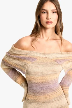 Robe tricotée à rayures Bardot