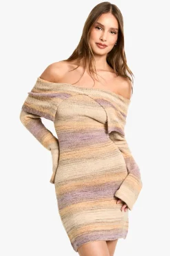Robe tricotée à rayures Bardot