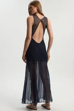 Robe Tricotée Sans Manches en Mélange de Viscose avec Détails Transparents Scintillants