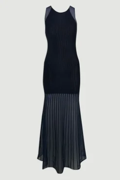 Robe Tricotée Sans Manches en Mélange de Viscose avec Détails Transparents Scintillants
