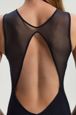Robe Tricotée Sans Manches en Mélange de Viscose avec Détails Transparents Scintillants