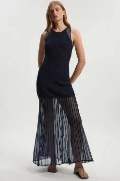 Robe Tricotée Sans Manches en Mélange de Viscose avec Détails Transparents Scintillants