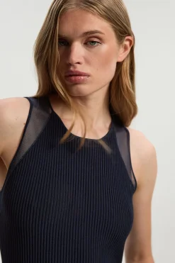 Robe Tricotée Sans Manches en Mélange de Viscose avec Détails Transparents Scintillants