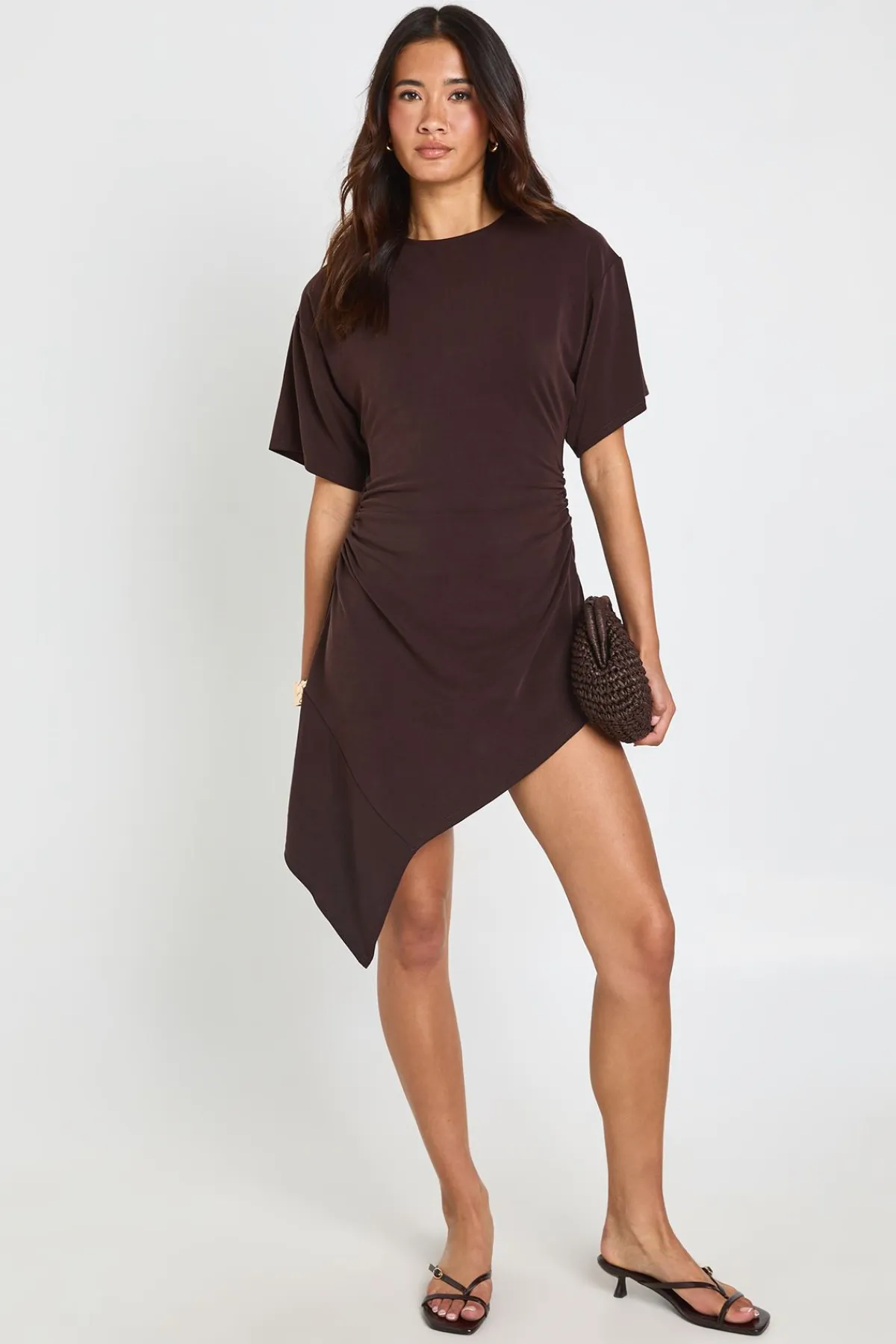 boohoo Robe T-shirt Col Rond Avec Épaulettes Et Détail Drapé<Femme Robes T-Shirt|Robes