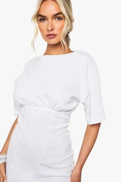 Robe T-shirt à côtes froncée