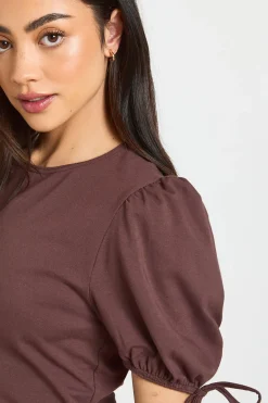 boohoo Robe T-shirt En Coton À Poignets Noués<Femme Looks Chocolat|Robes T-Shirt