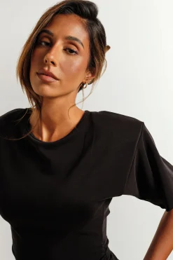 boohoo Robe T-shirt En Jersey Premium À Épaulettes Et Détails Froncés<Femme Robes Moulantes|Robes