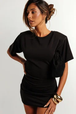 boohoo Robe T-shirt En Jersey Premium À Épaulettes Et Détails Froncés<Femme Robes Moulantes|Robes