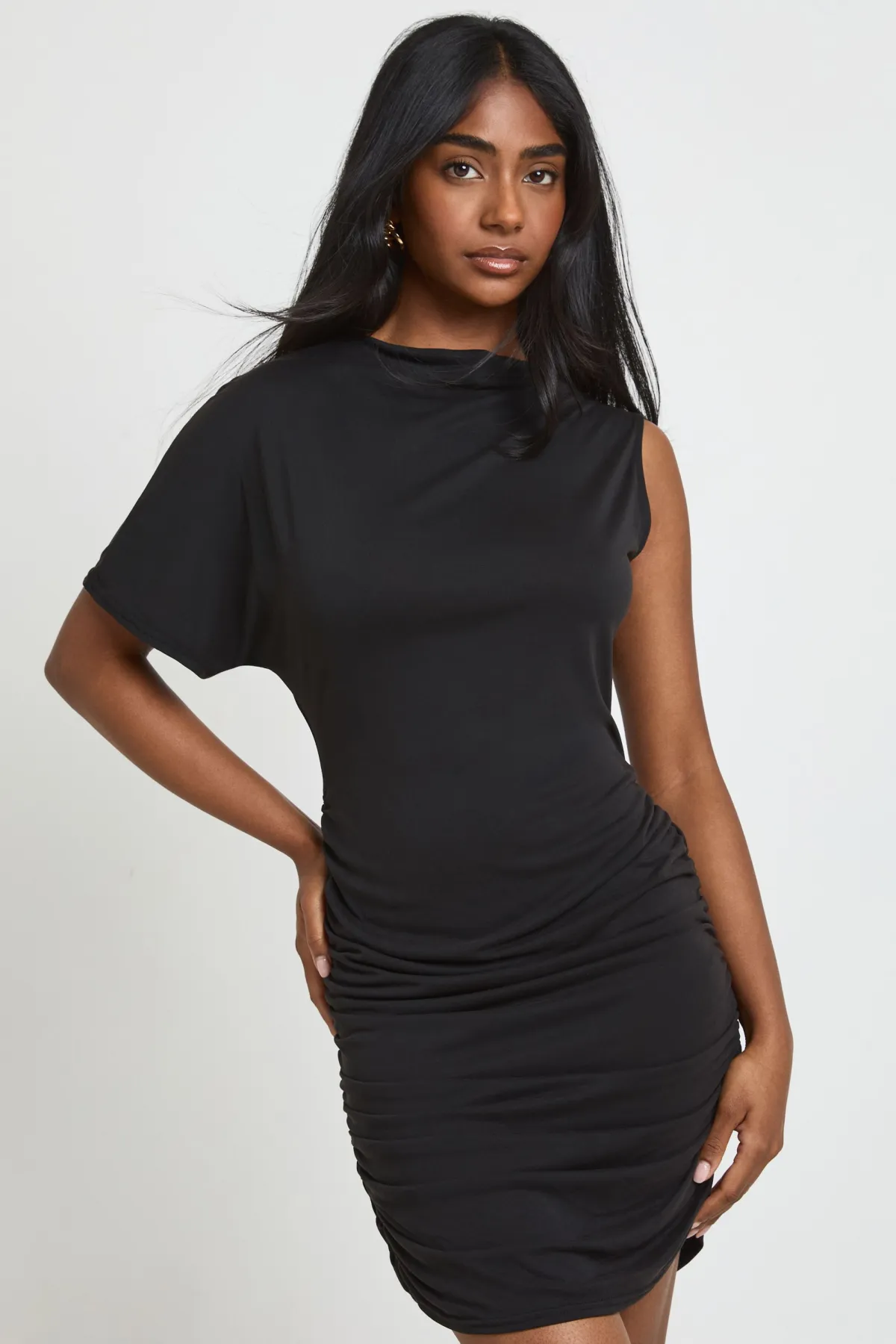 boohoo Robe T-shirt Froncée Asymétrique À Une Épaule<Femme Robes T-Shirt|Robes
