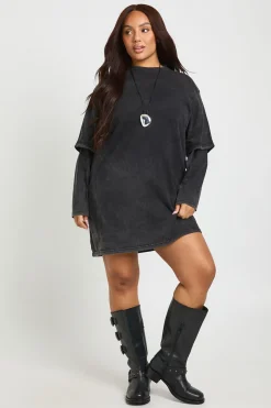 Robe T-Shirt Grande Taille Délavé Acide à Double Épaisseur