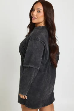 Robe T-Shirt Grande Taille Délavé Acide à Double Épaisseur