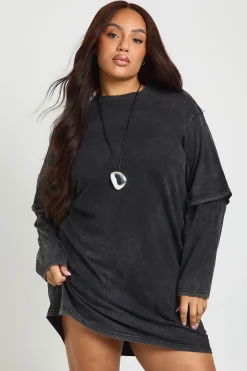 Robe T-Shirt Grande Taille Délavé Acide à Double Épaisseur