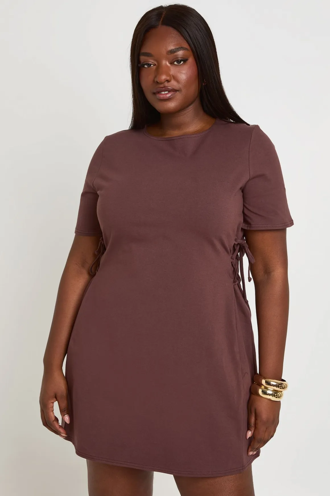 Robe T-shirt Grande Taille En Coton Avec Détail Noué Sur Le Côté
