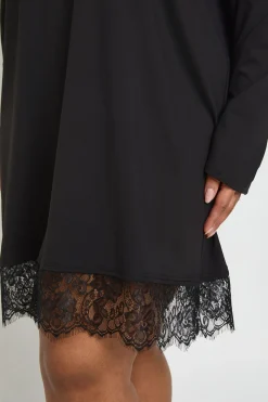 Robe T-shirt Grande Taille à Manches Longues avec Ourlet en Dentelle