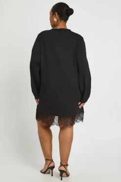 Robe T-shirt Grande Taille à Manches Longues avec Ourlet en Dentelle