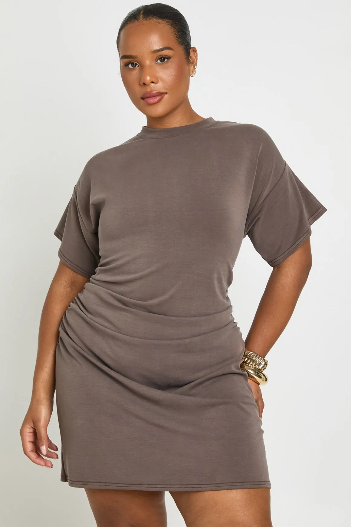 Robe T-shirt Grande Taille À Taille Froncée