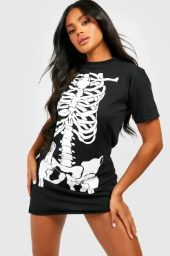 Robe T-shirt à imprimé squelette Halloween