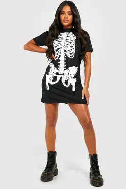 Robe T-shirt à imprimé squelette Halloween