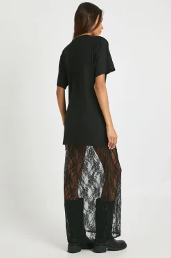 boohoo Robe t-shirt midaxi allongée avec détails en dentelle<Femme Satin Et Dentelle|Robes T-Shirt
