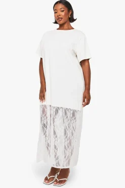 Robe t-shirt midaxi avec détails en dentelle