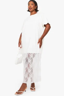Robe t-shirt midaxi avec détails en dentelle