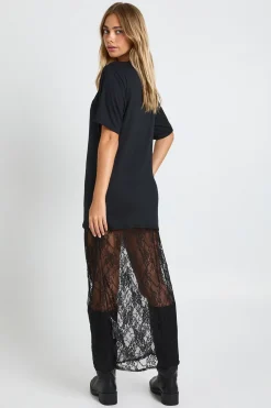 Robe t-shirt midaxi à détails en dentelle Petite