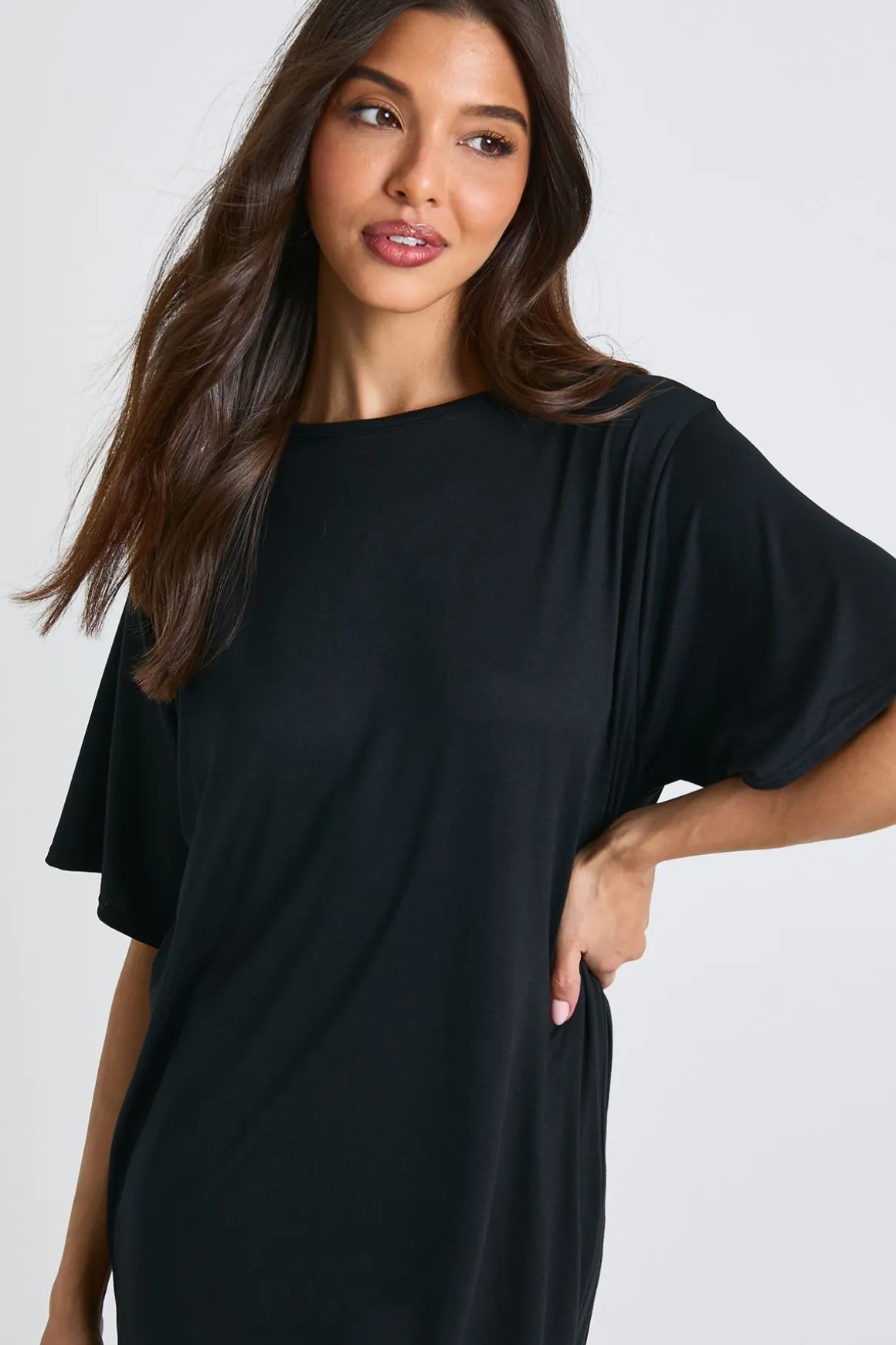Robe T-shirt Mi-longue à Détails en Dentelle
