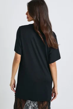 Robe T-shirt Mi-longue à Détails en Dentelle