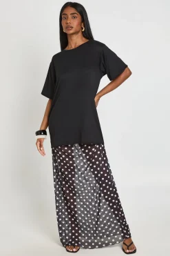 boohoo Robe T-shirt À Ourlet En Mesh Imprimé À Pois<Femme Pois|Robes T-Shirt