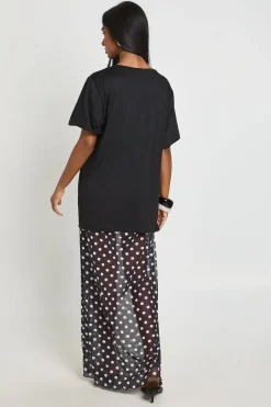 boohoo Robe T-shirt À Ourlet En Mesh Imprimé À Pois<Femme Pois|Robes T-Shirt