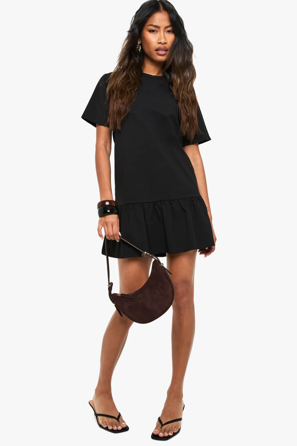 boohoo Robe T-shirt à ourlet frangé et effet smock<Femme Robes T-Shirt|Robes