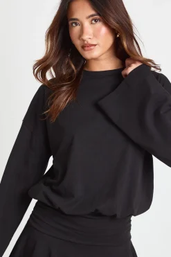 Robe T-shirt Patineuse À Manches Longues Avec Taille Cintrée