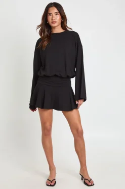 Robe T-shirt Patineuse À Manches Longues Avec Taille Cintrée