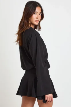 Robe T-shirt Patineuse À Manches Longues Avec Taille Cintrée