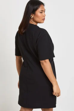 Robe T-Shirt Tissée Grande Taille avec Détails de Finition