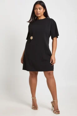 Robe T-Shirt Tissée Grande Taille avec Détails de Finition
