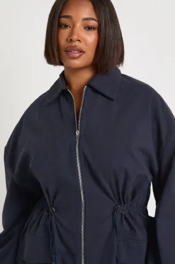 Robe Utilitaire Grande Taille en Sergé de Coton avec Taille Cintrée et Fermeture Éclair