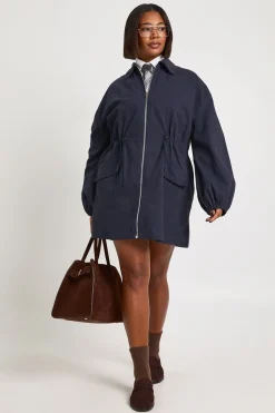 Robe Utilitaire Grande Taille en Sergé de Coton avec Taille Cintrée et Fermeture Éclair